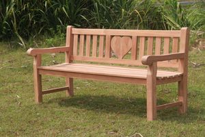 Banc de jardin en teck massif 3 places 180 cm, mobilier de cour extérieur, dossier à lattes en forme de cœur, modèle BEN13A - Product Image 3