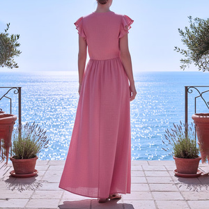 <b>Women's</b> 100% Cotton Midi Vintage High Waist Dress Flutter Sleeve Round Neck Casual Summer <b>Resort</b> Vacation All Season <b>Wear</b> - Product Image 2