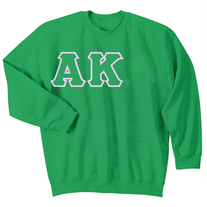 Sorority Alpha <b>Pink</b> Crew Neck Green Greek Letter Embroidery Embossed100%Cotton Fleece Ribbed Cuff <b>Collage</b> Women's Sweatshirt - Product Image 2