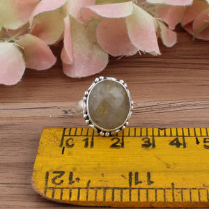 Bague en argent sterling 925 avec pierre de préhnite naturelle en sertissage clos, pierre de raisin vert, bijoux en pierre précieuse véritable, coupe brillante, pour les fêtes - Product Image 5