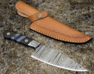 Handcrafted Pattern Steel Chef <b>Knife</b> with wooden Handle and Leather Sheath Custom Kitchen & Outdoor Utility <b>Knife</b> kitchen use - Product Image 1