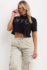 T-shirts en coton 100% écologiques pour femmes, avec logo personnalisé, imprimés de strass, pour l'été - Vente en gros, toutes tailles disponibles - Product Image 4