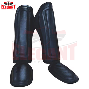 Nouvel arrivage : Protège-tibias en cuir noir pour MMA, Kickboxing, Muay Thai, avec fermeture auto-agrippante – Équipement de protection pour la boxe - Product Image 3