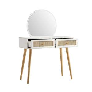 Mesa de tocador de ratán natural blanco con silla, venta al por mayor, precios económicos, directo de fábrica en Vietnam, OEM, ODM, personalizable - Product Image 1