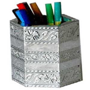 Handcrafted Oxidized Metal Pen Holder <b>Set</b> – Decorative Desk Organizer, Engraved Design, Vintage Finish Multipurpose Holder - Product Image 2