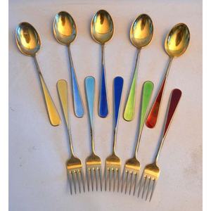 <b>Gold</b> Polish Metal Long Stick Design Metal Handle Spoon & Fork Soup Salad Serving Coffee Spoon Server Set - Product Image 4