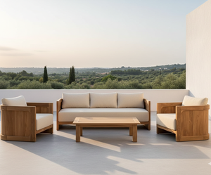 Canaya Modern Outdoor <b>Sofa</b> <b>Set</b> Teak Wood Furniture for Garden Dining Bedroom Apartment Weather Resistant Frame Comfortable - Product Image 1