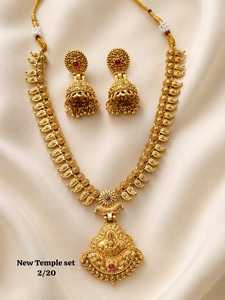 High Quality Latest Designed Long Bridal <b>Necklace</b> Set Alloy Gold Plated Earrings Vintage Engagement Wedding - Product Image 3