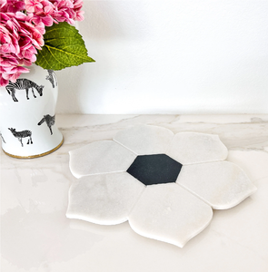 Bandeja giratoria de mármol con diseño de hoja de loto, la mejor oferta, estante de almacenamiento para cocina, bandeja decorativa de mármol para servir. - Product Image 1