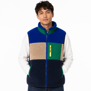 Gilet en polaire Sherpa à blocs de couleur personnalisés pour homme, veste sans manches chaude d'hiver pour l'extérieur, gilet en polaire épais à fermeture éclair intégrale - Product Image 1