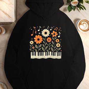 เสื้อฮู้ดลำลองของผู้หญิงองค์ประกอบดนตรีและดอกไม้ - Product Image 1