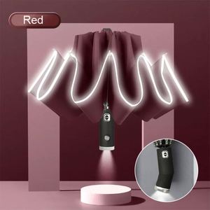 Parapluie LED pliable en 3 sections de bonne qualité, robuste et résistant, imperméable, protection UV, torche, design classique, polyester, ouverture automatique - Product Image 1