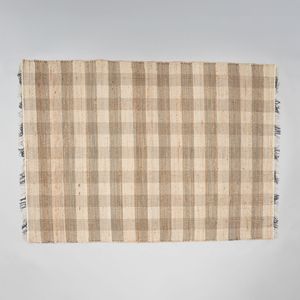 Tapis gris à carreaux en jute et coton tissé à la main 6x9 pieds, conçu par des artisans, tapis et ensembles de tapis - Product Image 5