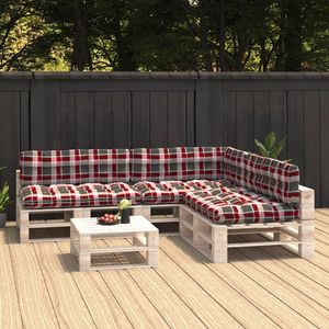 Juego de 7 Cojines para Sofá de Exterior con Diseño a Cuadros Rojos, 100% Poliéster, Colección de Cojines Elegantes - Product Image 1