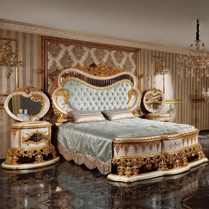 Série Palais de Luxe : Ensemble de chambre d'hôtel en bois d'acajou sculpté à la main, design antique européen, lit et commode sculptés style Palais Impérial - Product Image 1