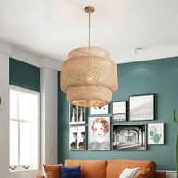 Lampe suspendue en bambou naturel tissé pour chambre à coucher, salon, restaurant et éclairage décoratif intérieur