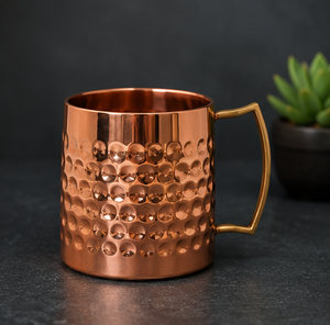 <b>Copper</b> <b>Mug</b> With Hammered Texture Gold Handle Vintage Drinkware Home Use Eco-Friendly Design Insulated Half-Textured <b>Mug</b> - Product Image 4