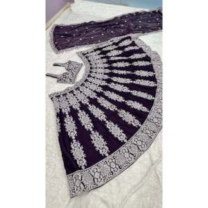 Lehenga Choli de poliéster de diseñador para fiestas, con trabajo de hilo y lentejuelas - Product Image 1