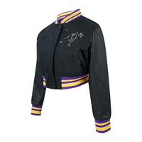 Blouson Bomber Varsity en Cuir Teint pour Femme avec Manches en Cuir, Style Streetwear, Logo Personnalisé, Vente en Gros