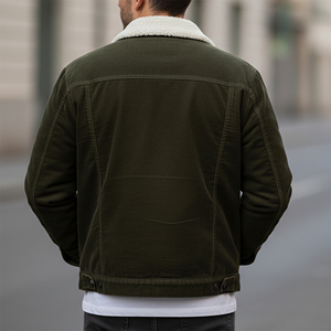 2025 New Arrived CAsual Wear Turn Down Sherpa Fleece Collar <b>Denim</b> <b>Jacket</b> Custom Embriordery Logo Heavyweight Hip Hop <b>Jacket</b> - Product Image 3