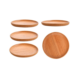 Assiettes en bois d'acacia, lot de 5, 100% bois naturel, assiettes décoratives, écologiques, de haute qualité - Product Image 1
