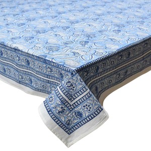 Meadow Song Blue 10 Seater <b>Tablecloth</b> 180x270cm Handcrafted Block Printed 100% Cotton Wedding Dining Home Decor Style - Product Image 1