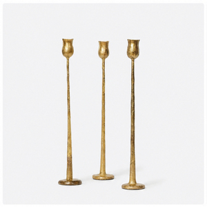 Gold Taper Candle Holders Set of 3 Antique <b>Brass</b> Finish Metal <b>Candlestick</b> Holders for Table Centerpiece Tulip Candle Stand - Product Image 3