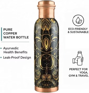 Botella de Agua de Cobre Personalizable Más Demandada, Diseño Bohemio Negro y Dorado, Portátil para Viajes - Product Image 6