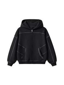 New Arrival Fashion Trend Black <b>Zip</b> <b>Hooded</b> Sweatshirt Contrast Stitching Thick Warm Fleece Fabric Comfortable Autumn Wear - Product Image 5