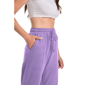 Pantalones Deportivos Morados para Mujer, Cintura Elástica con Cordón, Pantalones Casuales con Bolsillos Laterales, Estilo Transpirable de Algodón Tejido para Otoño - Product Image 6
