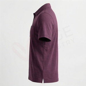 Polo à manches courtes pour homme, couleur violette, avec poche poitrine, design tricoté uni, coupe classique - Product Image 3