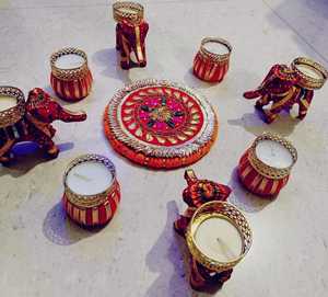 AARNA COLLECTION Handmade Rangoli Nordic PillarTealight Holder Artificial Flowers Eco-Friendly Metal Decor Rajasthan Floor Mount - Product Image 6