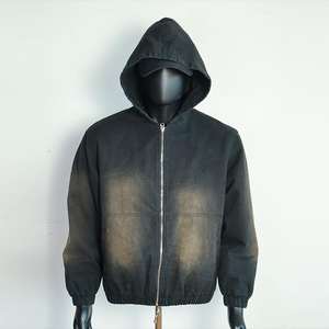 Sweats à capuche zippés personnalisés, épais, effet soleil délavé et déchiré, style streetwear vintage, disponibles à prix réduit - Product Image 1