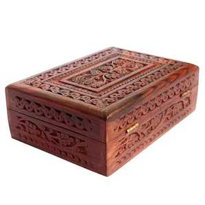 Boîte à bijoux en bois sculptée à la main, motif floral complexe, couvercle à charnière, coffret de rangement pour souvenirs, organisateur de bureau rectangulaire, coffre de rangement - Product Image 1