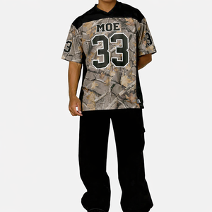 カスタムストリートウェア迷彩柄アメリカンフットボールジャージーオーバーサイズフィットカスタムナンバートップメッシュ通気性OEMプライベートラベル卸売USA - Product Image 3