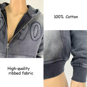 Sweat à capuche zippé de haute qualité, coupe ample, imprimé DTG, en coton épais, avec patchs brodés, effet délavé à l'acide, pour homme - Product Image 5