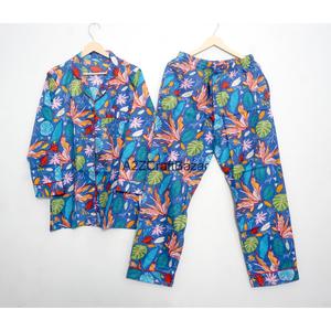 <b>Indian</b> Handmade 100% Cotton Eco- Friendly Soft Elegant Pj Set Breathable <b>Top</b> And Bottom Elastic Waist Pajama Set Nightwear Dress - Product Image 5