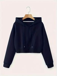 Sweat à capuche court zippé personnalisé pour femme, couleur unie vert foncé, décontracté, à manches longues, avec cordon de serrage, vente en gros - Product Image 2