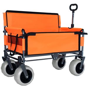 Carrello Pieghevole 3-in-1 Arancione con Capacità di 227 kg, Pneumatici da Spiaggia 9"x4" per Campeggio e Spiaggia, Dotato di Comoda Seduta a Panca - Product Image 4