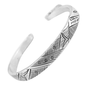 925 Sterling <b>Silver</b> Geometric Engraved Charm <b>Bracelet</b> Tribal Pattern Open Kada Gift & Party Jewelry - Product Image 2