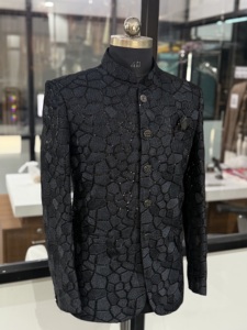 Men's Black Embroidered Sherwani Regular Fit Traditional <b>Wedding</b> Attire India Pakistan Style All Seasons <b>Jacket</b> Quick Dry - Product Image 3