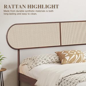 Natural Wood <b>Bed</b> <b>Frame</b> Rattan Headboard | Contemporary Hotel Furniture | OEM Available - Product Image 4