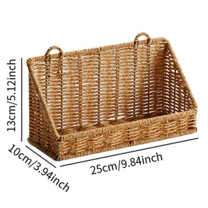 Woven Rattan Wall Hanging <b>Basket</b> Rectangular Storage Bin <b>Plastic</b> Organizer Rack for Bathroom Home Decor - Product Image 2