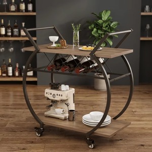 Carrito de Bar de Estilo Industrial de 3 Niveles, de Madera y Hierro, con Estante para Botellas y Ruedas, para Almacenamiento de Bebidas en la Cocina - Product Image 2