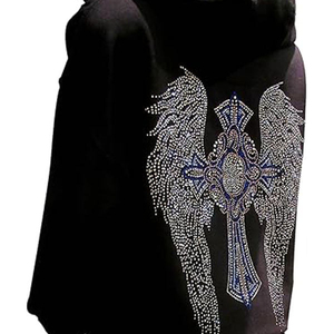 Sweat à capuche noir pour femme avec strass, ailes d'ange croisées, style gothique, décoration au dos, vêtement décontracté d'hiver, respirant, OEM - Product Image 3