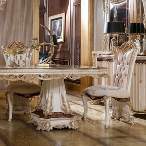 European Style Mahogany Hand Carved Antique Dining <b>Table</b> Furniture with <b>Buffet</b> Mirror and Display Cabinet for Large Villa & Home - Product Image 3