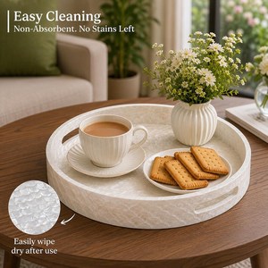 Plateau en nacre réplique antique fait main, motif unique, plateau rond pour le petit-déjeuner, plateau incrusté de nacre, pour salon ou maison - Product Image 4