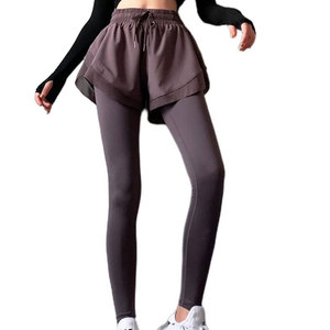 Leggings de yoga en polyester et coton tricoté 2-en-1, taille mi-haute, respirants, sur mesure, vente en gros - Product Image 1