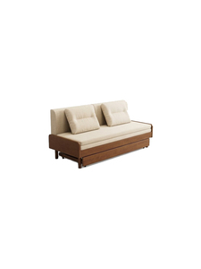 Sofá Cama Minimalista con Estructura de Madera Maciza y Cojín de Tela, Diseño Convertible sin Brazos, 2 Plazas, Estilo Moderno de Mediados de Siglo - Product Image 3