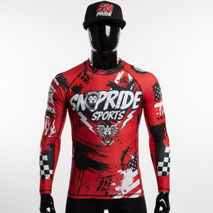 Chemises de compression à séchage rapide en tissu extensible 4 directions de haute qualité, col rond, sublimation, rashguard MMA BJJ - Product Image 1